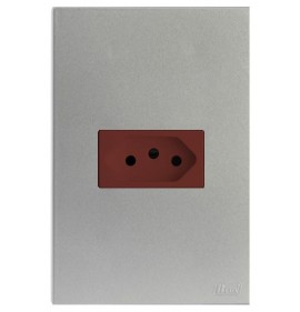 Conjunto Tomada 20a Vermelho Horizontal 4x2 - RECTA PRATA SATIN FOSCO